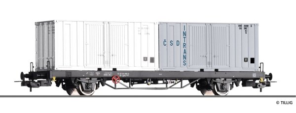 TILLIG Containertragwagen Lgkks 4444 der DR, beladen mit zwei 20‘ Containern Ep.IV 77073 Spur H0