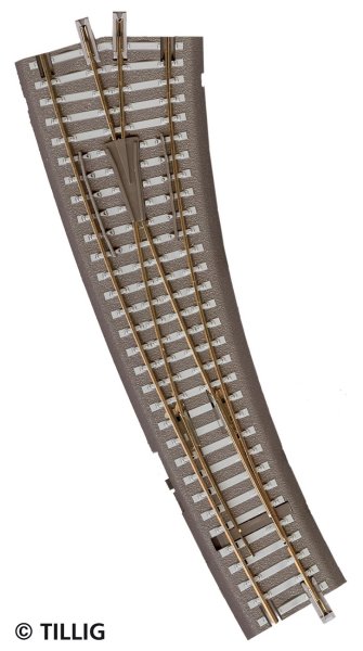 TILLIG Innenbogenweiche rechts 15° mit Handantrieb Bettungsgleis 83861 Spur TT