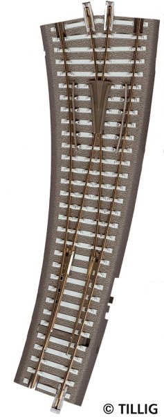 TILLIG Innenbogenweiche links 15° mit Handantrieb Bettungsgleis 83862 Spur TT
