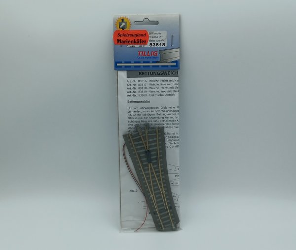 TILLIG Weiche rechts 15° elektrisch Bettungsgleis 83818 Spur TT
