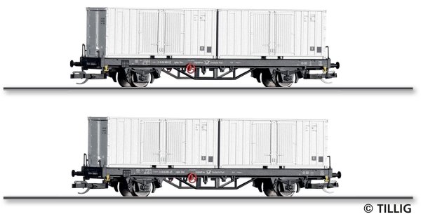 TILLIG Güterwagenset Containertragwagen Lgklps Deutsche Post Ep.IV 01109 Spur TT