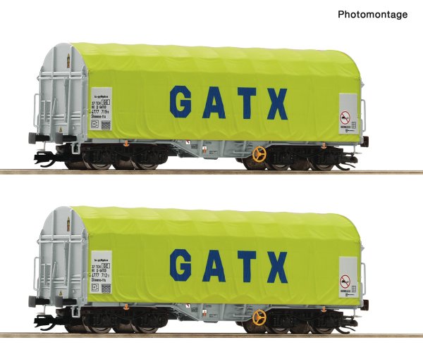 ROCO Set mit 2 Schiebeplanenwagen, Gattung Shimmns der GATX Ep. VI 6680011 Spur TT