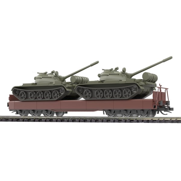 BUSCH Flachwagen Samm 4818 mit zwei Panzern T-55A DR 31650 Spur TT