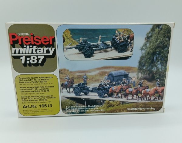 PREISER 16513 - Bespannte leichte Feldhaubitze leFH 18 - Modellbausatz - 1:87