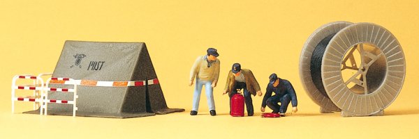 PREISER Fernmeldearbeiter, Bauzelt und Zubehör 10374 Figuren-Set Spur H0