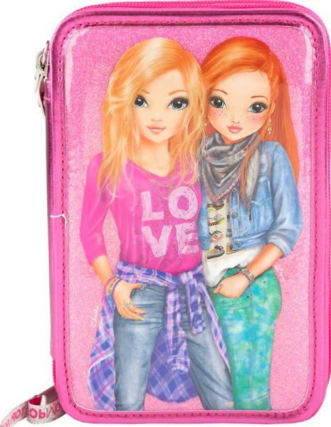 DEPESCHE 8036 TOPModel Federtasche Friends 3 fach, gefüllt Motiv 002 rosa glitzernd