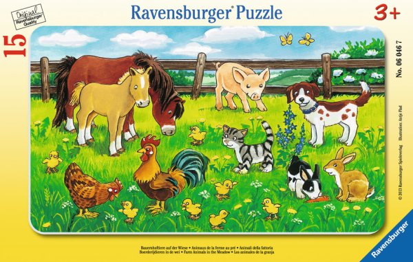 RAVENSBURGER® 06046 - Bauernhoftiere auf der Wiese - 15 Teile