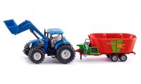 SIKU 1988 New Holland mit Frontlader und Strautmann Futtermischwagen 1:50